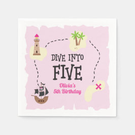 Servilleta De Papel Mapa pirata sumergirse en cinco cumpleaños rosado