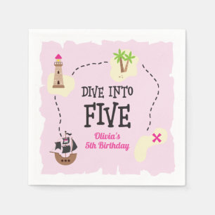 Servilleta De Papel Mapa pirata sumergirse en cinco cumpleaños rosado