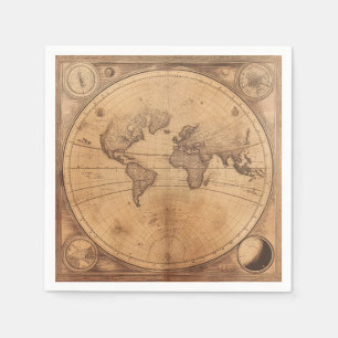 Servilleta De Papel Mapa Polar Náutico Vintage Compás Sepia