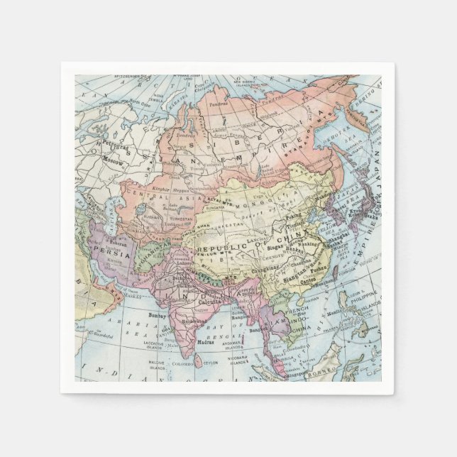 Servilleta De Papel Mapa político de Asia (1916) (Anverso)