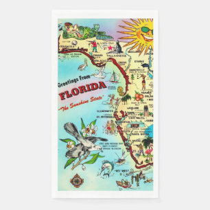 Servilleta De Papel Mapa Retro Colorido de Florida