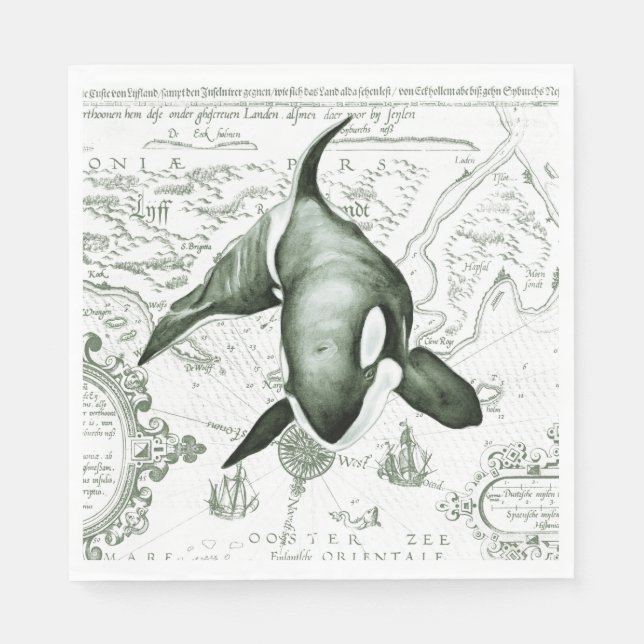 Servilleta De Papel Mapa Verde de Orca (Anverso)