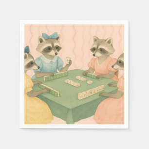 Servilleta De Papel Mapache Antiguo Jugando Mahjong