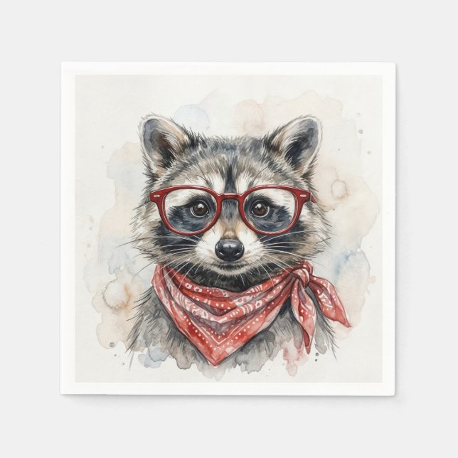 Servilleta De Papel Mapache con gafas rojas (Anverso)