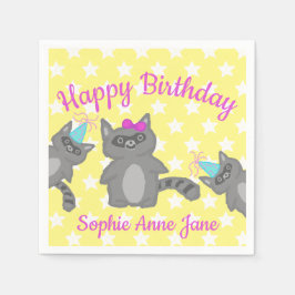 Servilleta De Papel Mapache de Cumpleaños Feliz Personalizado con Estr