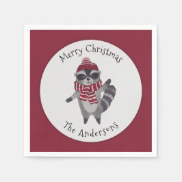 Servilleta De Papel Mapache de Navidad en acuarela gris y rojo lindo 