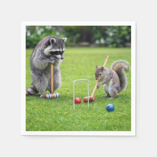 Servilleta De Papel Mapache y ardilla jugando croquet (Anverso)