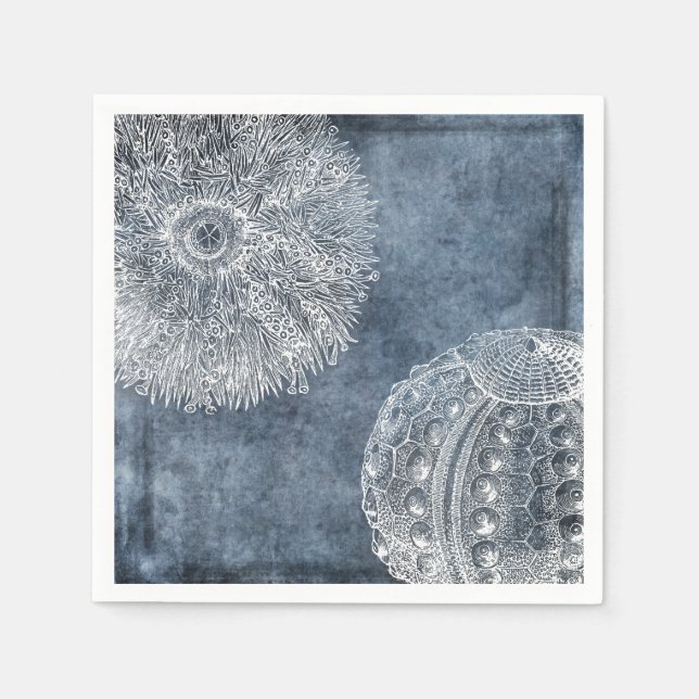 Servilleta De Papel Mar Urchin acuarela Océano marina azul blanco (Anverso)