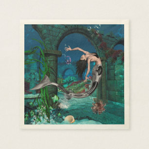 Servilleta De Papel Maravillosa sirena con peces de fantasía