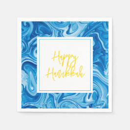 Servilleta De Papel Marbelix Paint Art Blue Happy Hanukkah Yellow