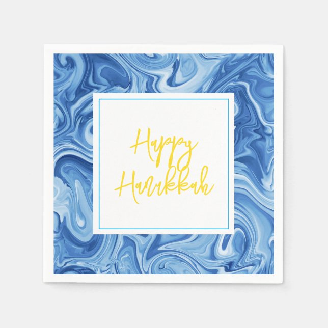 Servilleta De Papel Marbelix Paint Art Blue Happy Hanukkah Yellow (Anverso)