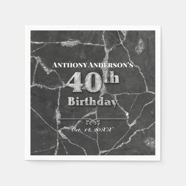 Servilleta De Papel Marble 40.º Fiesta de cumpleaños (Anverso)