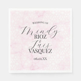 Servilleta De Papel Marble Abstract Pink Wedding Script Black 