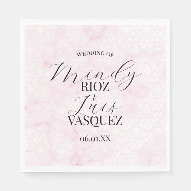 Servilleta De Papel Marble Abstract Pink Wedding Script Black  (Anverso)