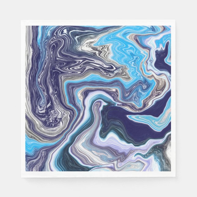 Servilleta De Papel Marble azul Fluid Art Birday (Anverso)