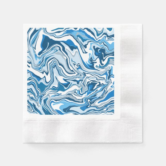 Servilleta De Papel Marble de arte fluido azul y blanco (Anverso)