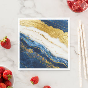 Servilleta De Papel Marble de hojas de oro y azul de la marina de lujo