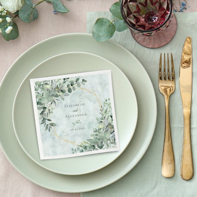 Servilleta De Papel Marble Elegante Verdor Eucalyptus Boda de Oro (Subido por el creador)