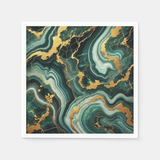 Servilleta De Papel Marble verde esmeralda y oro parecen Boda de Glam (Anverso)