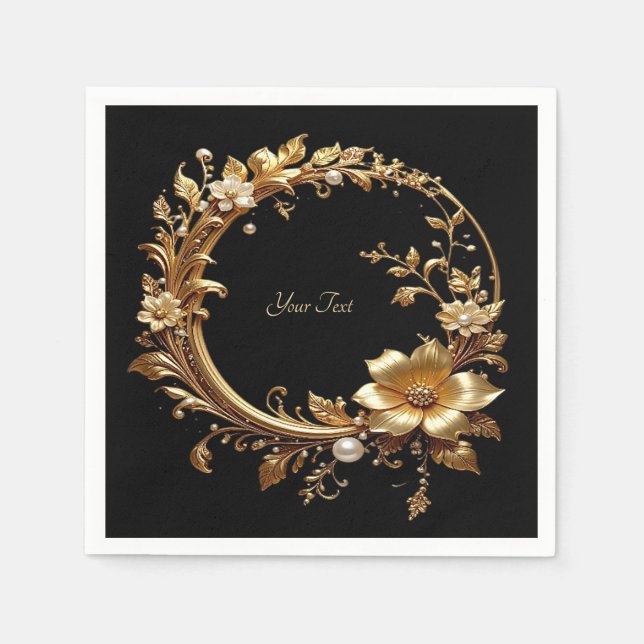 Servilleta De Papel Marco Adornado Floral Dorado (Anverso)