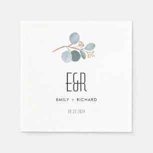 Servilleta De Papel Marco azul de eucalipto verde negro sobre blanco