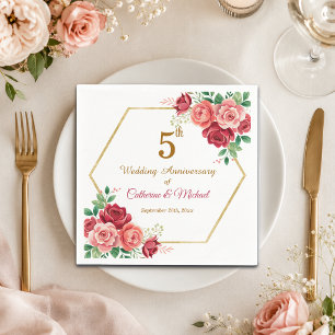 Servilleta De Papel Marco de aniversario de bodas de oro 5to floral
