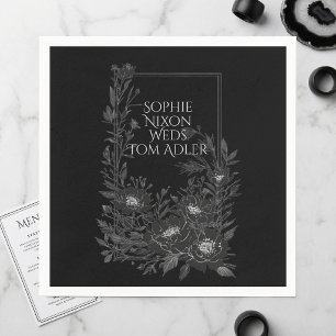 Servilleta De Papel Marco de Arte Floral Monocromo Negro Blanco Minima