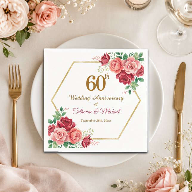 Servilleta De Papel Marco de Bodas de Oro 60 Aniversario Floral (Subido por el creador)