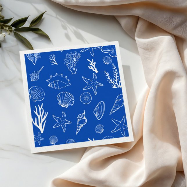 Servilleta De Papel Marco de conchas de verano Boda de playa Azul (Subido por el creador)