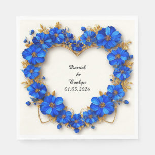 Servilleta De Papel Marco de Corazón Azul y Dorado Personalizado para