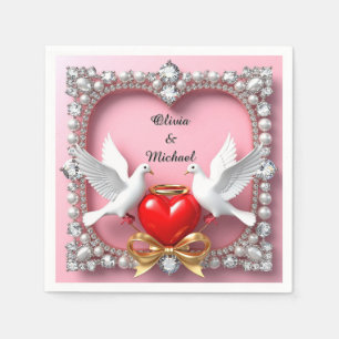 Servilleta De Papel Marco de Corazón de Boda Romántica con Palomas