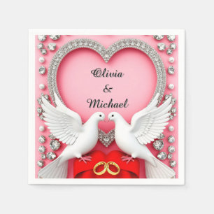 Servilleta De Papel Marco de Corazón de Boda Romántica con Palomas