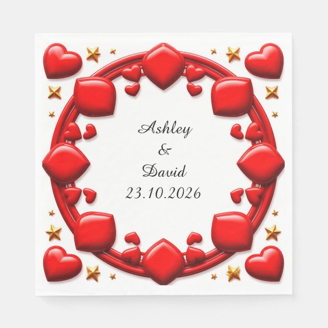 Servilleta De Papel Marco de Corazones Rojos (Anverso)