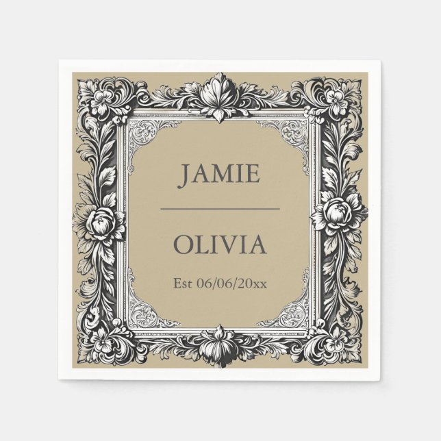 Servilleta De Papel Marco de desplazamiento victoriano personalizado - (Anverso)
