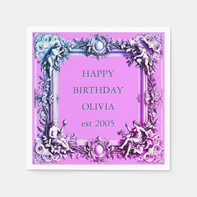 Servilleta De Papel Marco de desplazamiento victoriano personalizado E (Anverso)