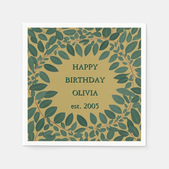 Servilleta De Papel Marco de eucalipto de texto personalizado – amaril (Anverso)