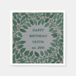 Servilleta De Papel Marco de eucalipto de texto personalizado – gris