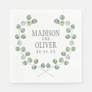 Servilleta De Papel Marco de hoja Eucalyptus de color de agua   BODA