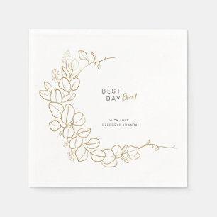 Servilleta De Papel Marco de hojas doradas pintadas a mano para boda