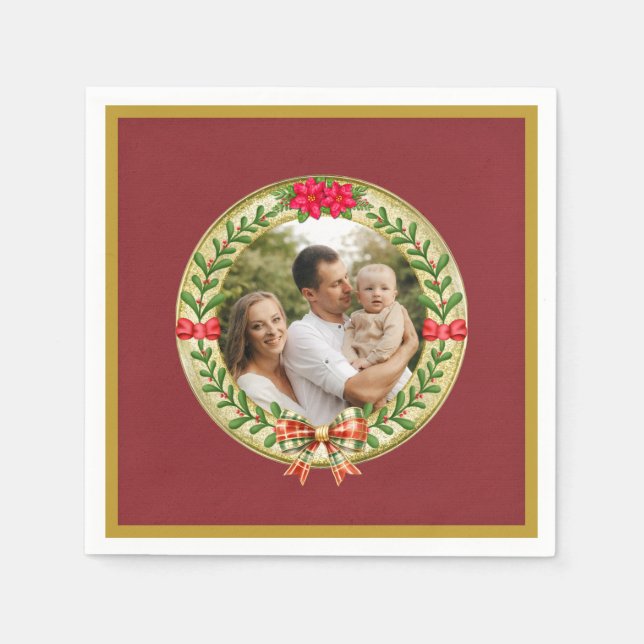 Servilleta De Papel Marco de imagen y Navidades personalizados Wreath  (Anverso)