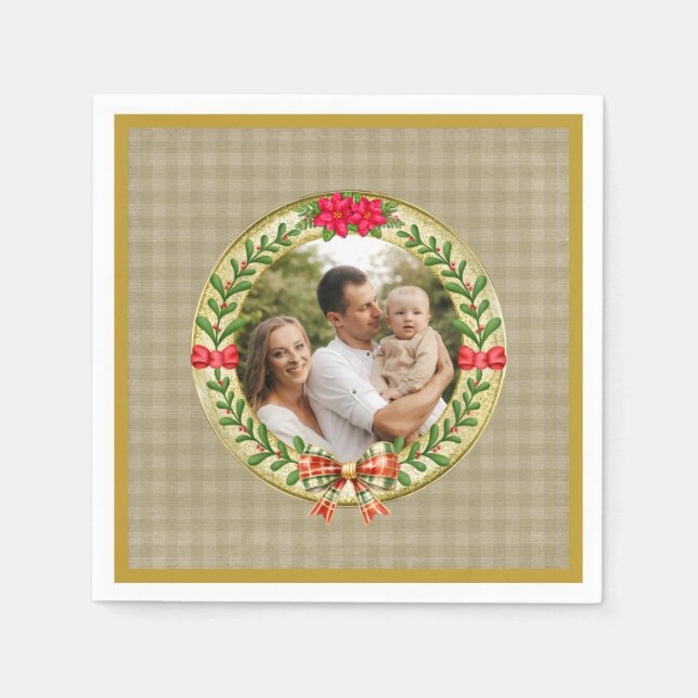 Servilleta De Papel Marco de imagen y Navidades personalizados Wreath  (Anverso)