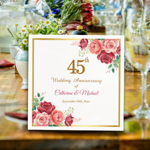 Servilleta De Papel Marco de oro para 45 aniversario de bodas con flor