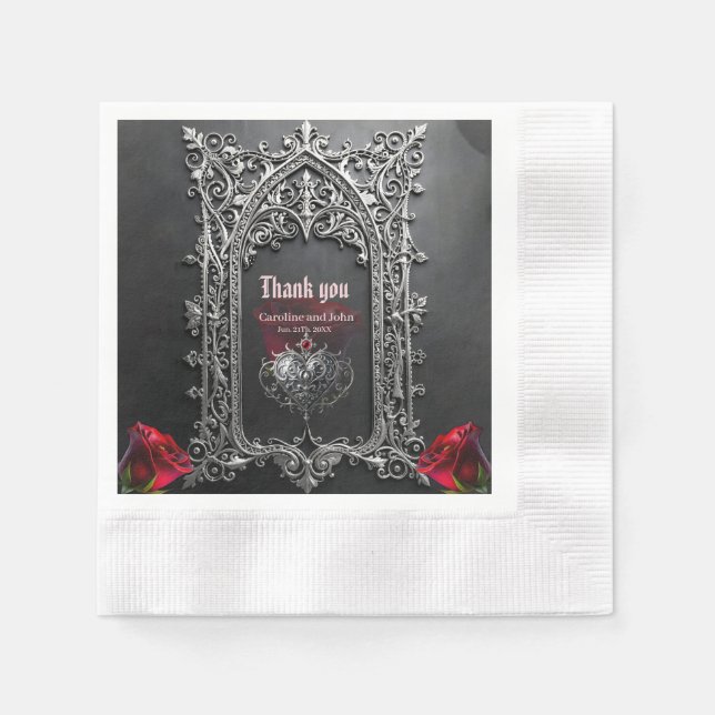 Servilleta De Papel Marco de Rosa Gótica Elegante para Bodas (Anverso)