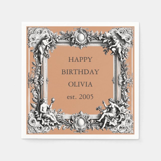 Servilleta De Papel Marco de scroll victoriano personalizado – arcilla (Anverso)