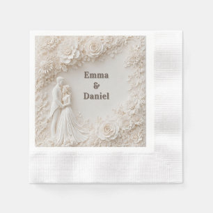 Servilleta De Papel 🤍 Marco de silueta de boda floral marfil 🤍