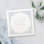 Servilleta De Papel Marco de Vintage azul turbio elegante Boda Monogra<br><div class="desc">Elegante diseño de marco ornamental vintage con estilo de escritura monograma en color azul polvoriento,  sencillo y clásico,  grandes servilletas monográficas familiares para boda clásico moderno,  boda romántica vintage y boda tradicional formal. Ver todas las piezas coincidentes de la colección</div>