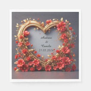 Servilleta De Papel Marco Dorado de Boda Corazón