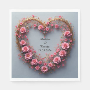 Servilleta De Papel Marco Dorado de Boda Corazón