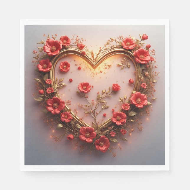 Servilleta De Papel Marco Dorado de Boda Corazón (Anverso)
