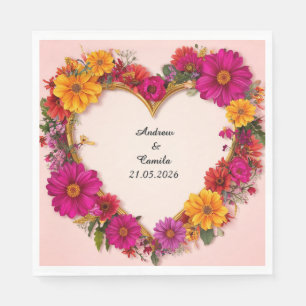 Servilleta De Papel Marco Dorado de Boda Corazón